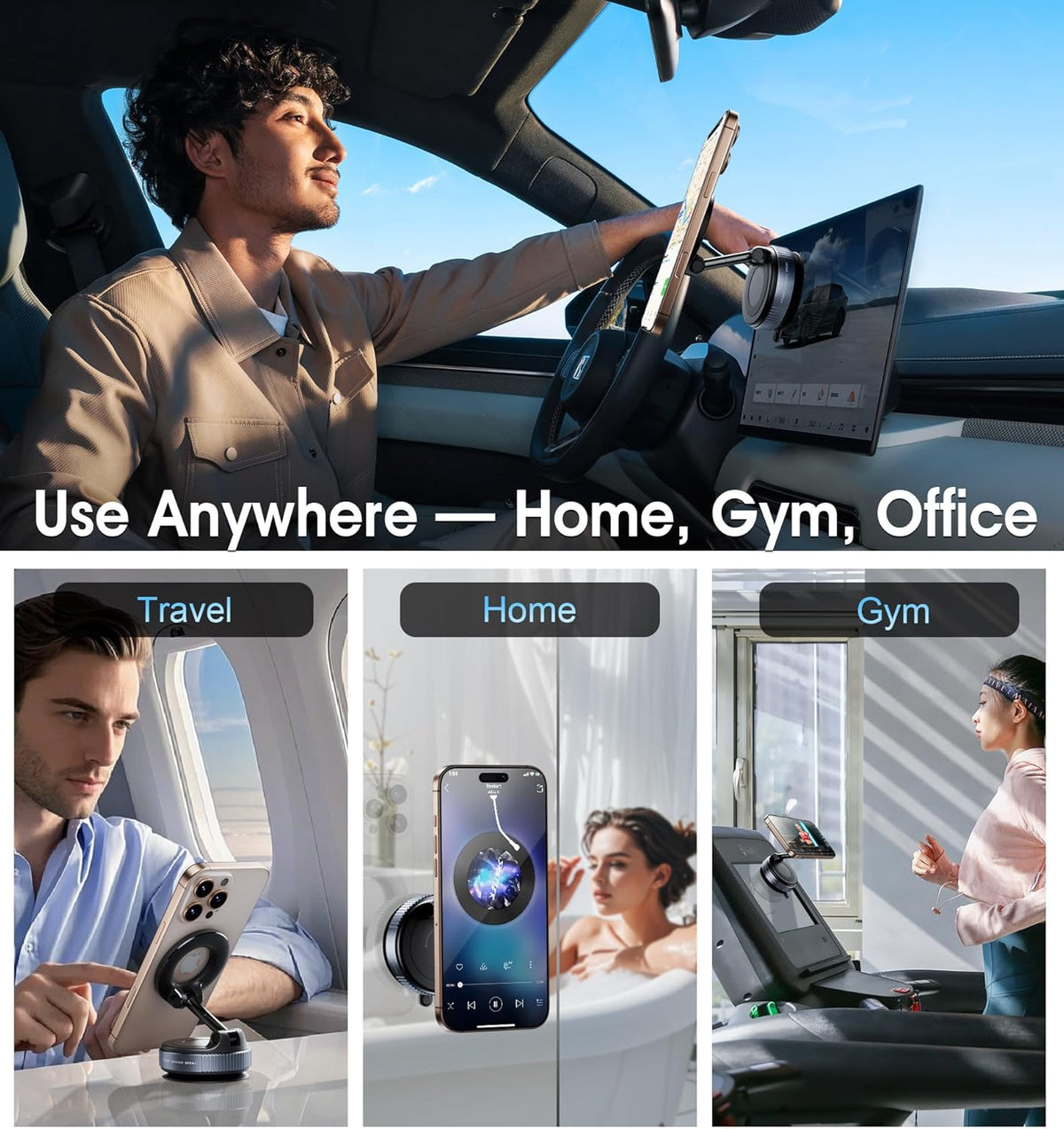 REOKILY Vacuum Magnetic Car Phone Holder 360° Reinforced 96LBS Ultra Suction Cup Phone Mount for MagSafe Cell Phone Holders