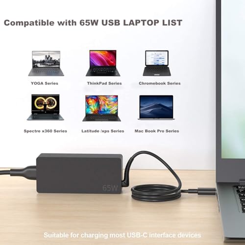 Replacement for 65W Lenovo Laptop Charger USB C, Compatible with Lenovo ThinkPad T480s T580s T490 E480 E580 Chromebook C330 S330 100e 300e 500e