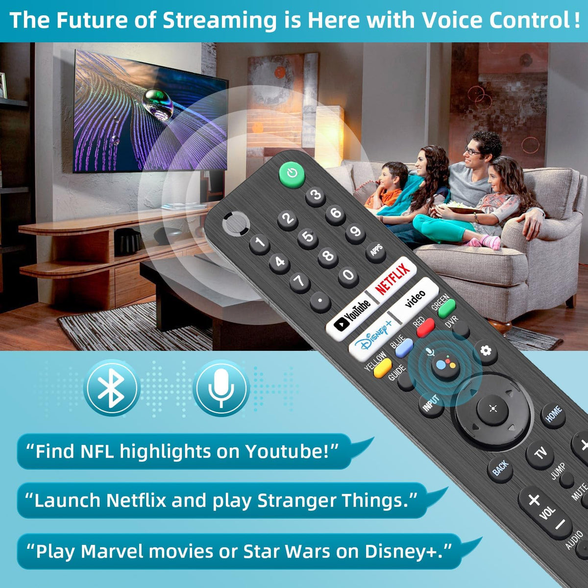 Replacement for Sony TV Remote, for All 2019-2025 Sony Remote Control for Bravia Smart TV with Voice Control.