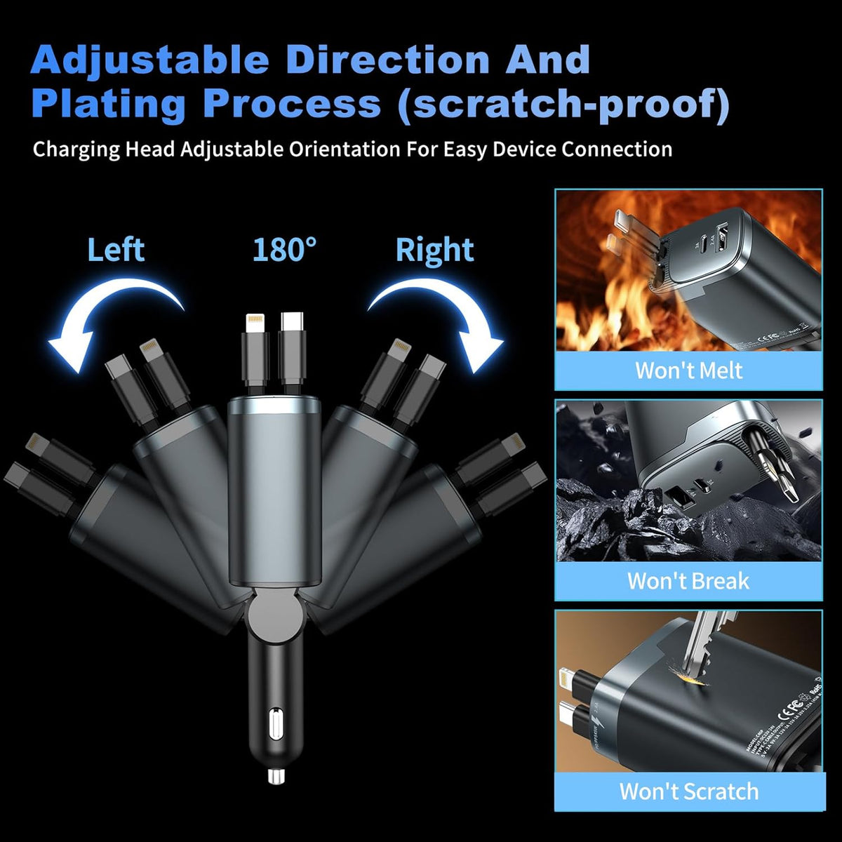 Retractable Car Charger, 84W Car Charger USB C 4 in 1, Car Accessories Fast Charging Car Charger Adapter for iPhone 17 16 15 14 13 12 Pro Max, Samsung