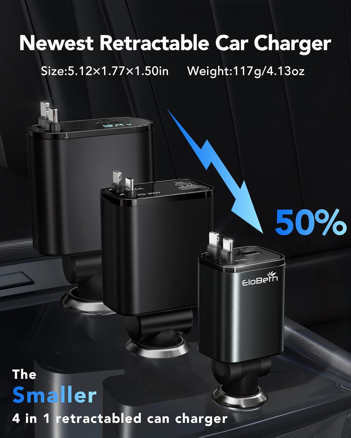 Retractable Car Charger Adapter for iPhone 17, 4 in 1 Fast Charging Car Phone Charger, 69W USB C Car Truck Accessories, Road Trip Essentials Gift