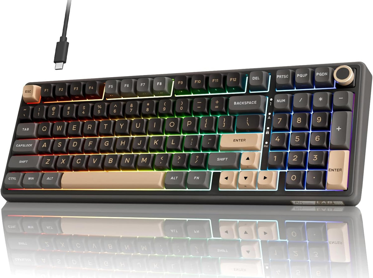 RK ROYAL KLUDGE R98 Pro Wired Mechanical Keyboard, 96% Creamy Gaming Keyboard RGB Backlit with Number Pad and Volume Knob, Gasket Mount