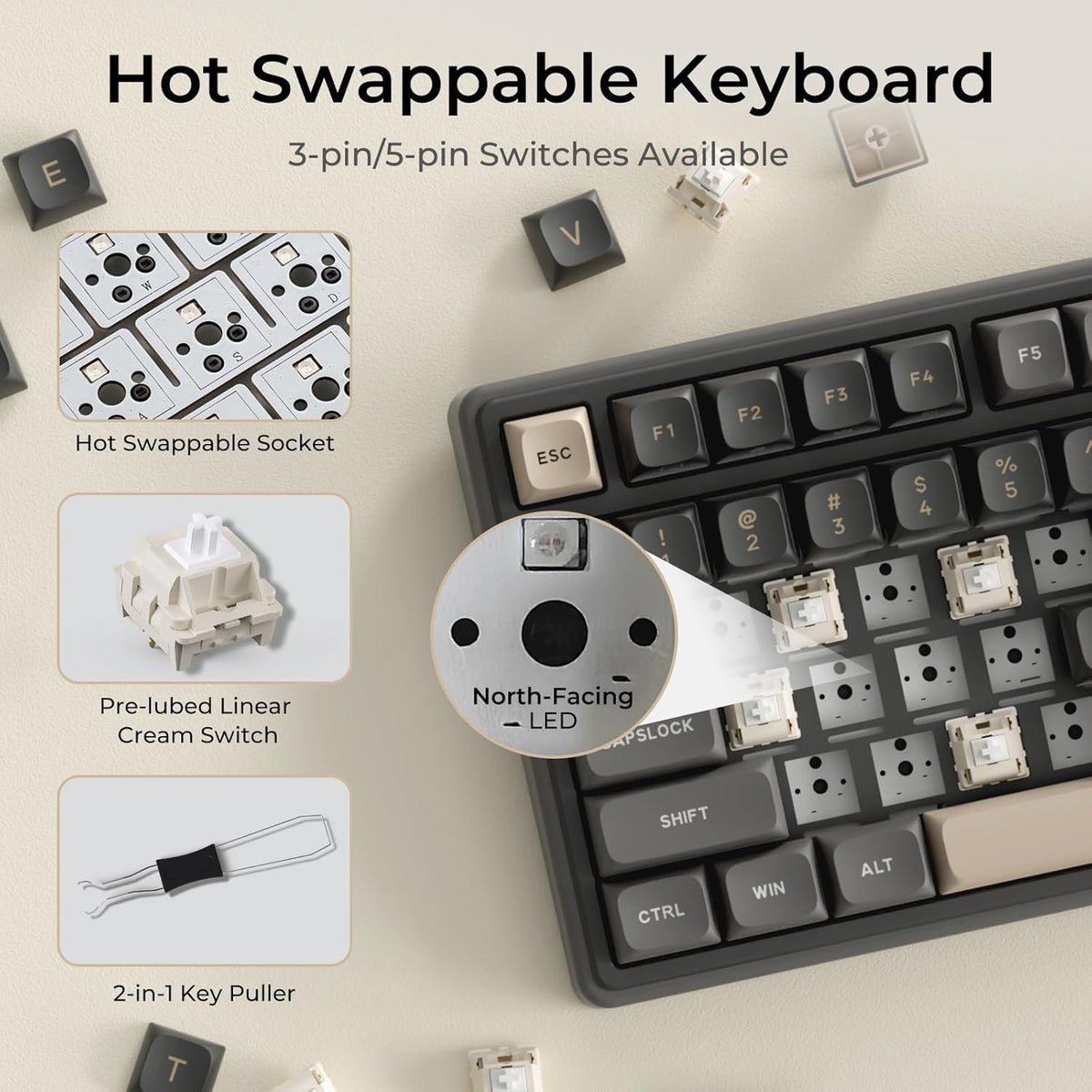 RK ROYAL KLUDGE R98 Pro Wired Mechanical Keyboard, 96% Creamy Gaming Keyboard RGB Backlit with Number Pad and Volume Knob, Gasket Mount