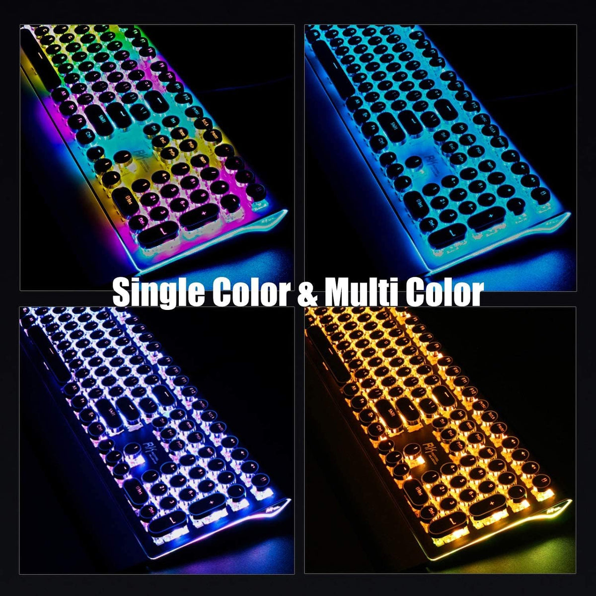 RK ROYAL KLUDGE S108 Typewriter Keyboard, Retro Mechanical Gaming Keyboard Wired 108 Keys with RGB Backlit Sidelight, Detachable Wrist Rest (Black)