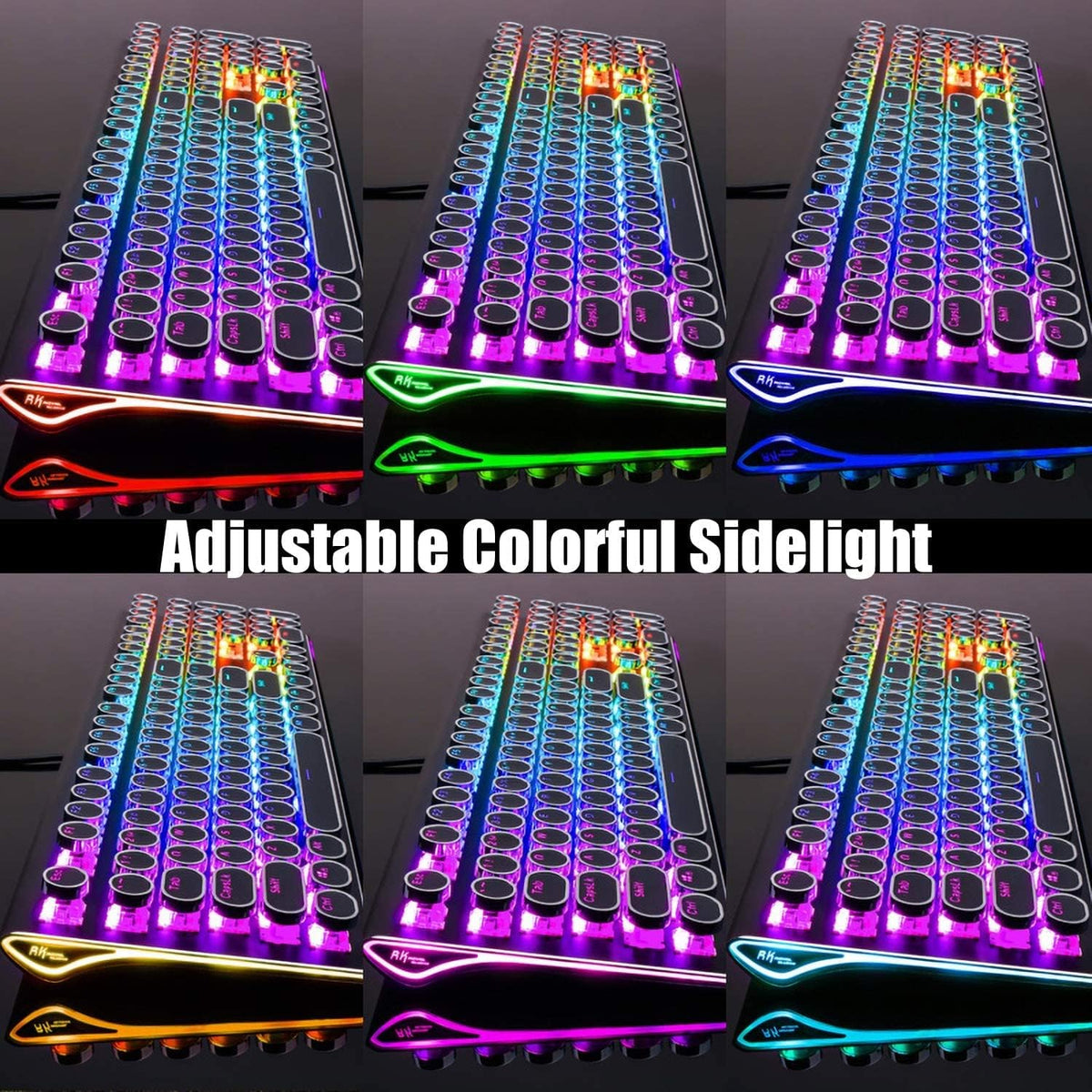 RK ROYAL KLUDGE S108 Typewriter Keyboard, Retro Mechanical Gaming Keyboard Wired 108 Keys with RGB Backlit Sidelight, Detachable Wrist Rest (Black)