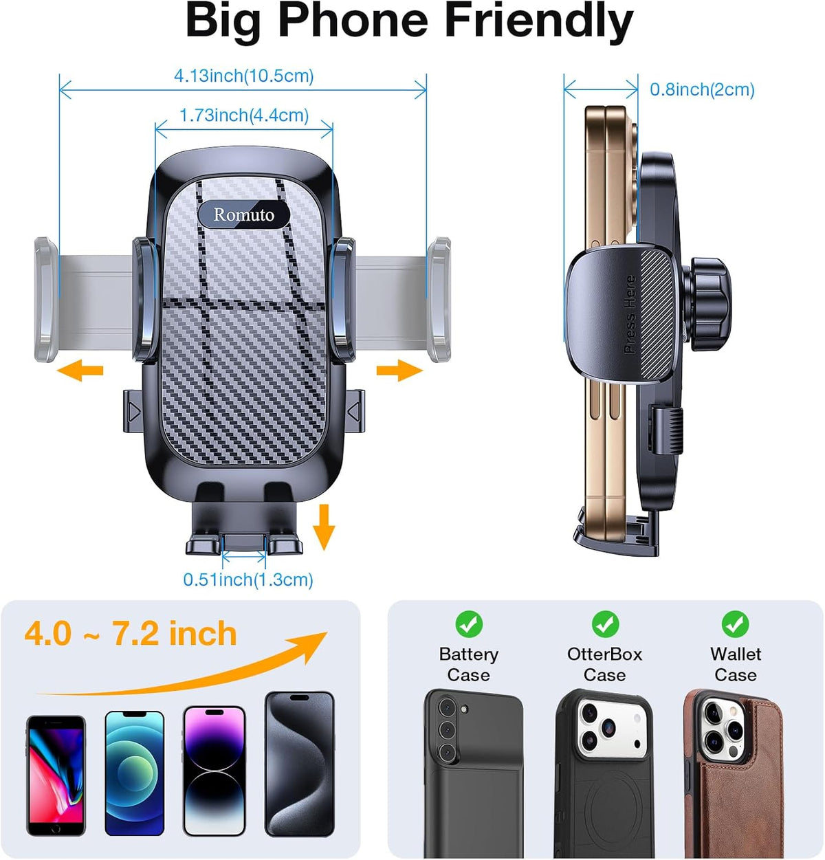 Romuto Phone Holders for Your Car Phone Holder Mount, Super Suction, Cell Phone Mount for Car Accessories