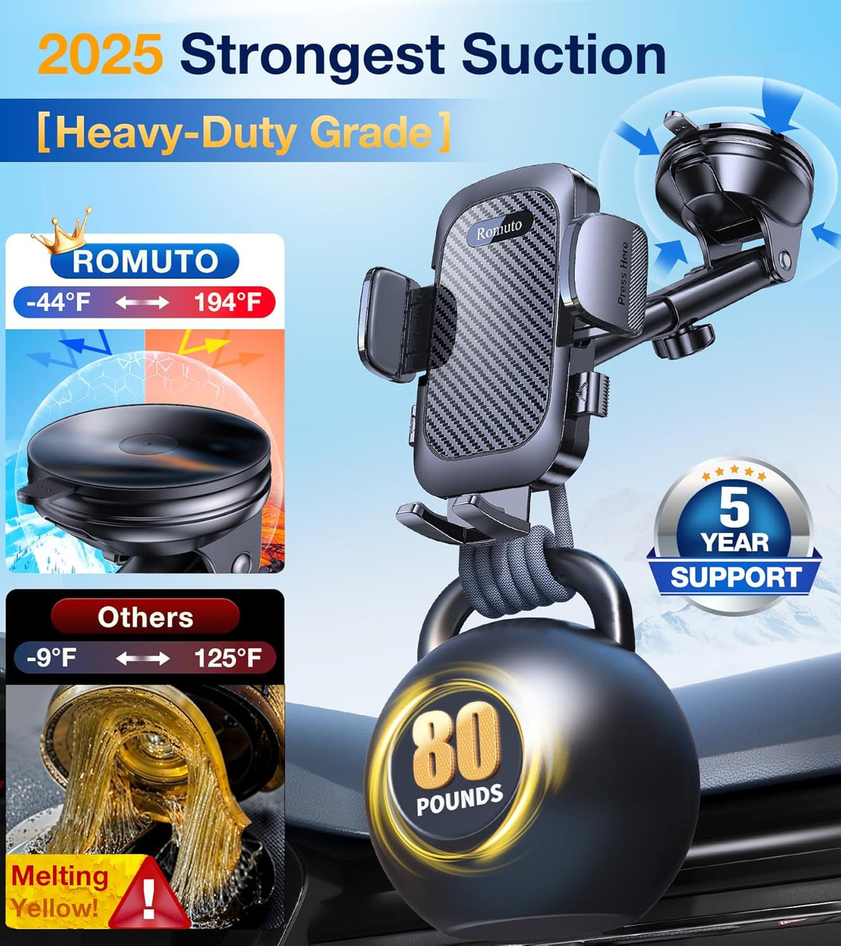 Romuto Phone Holders for Your Car Phone Holder Mount, Super Suction, Cell Phone Mount for Car Accessories