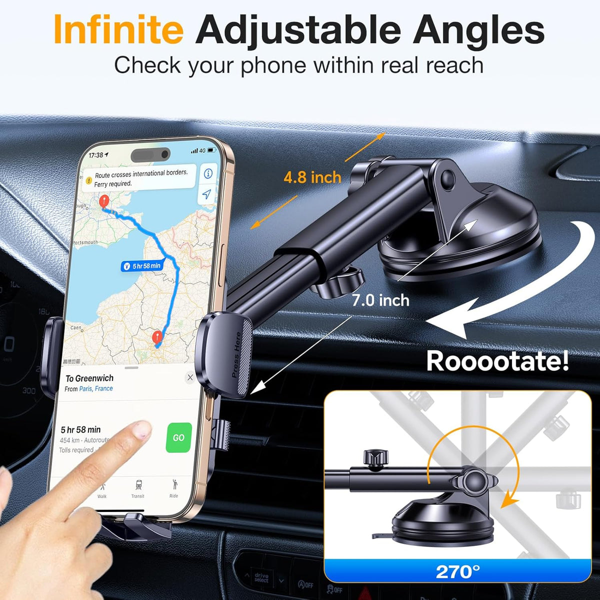 Romuto Phone Holders for Your Car Phone Holder Mount, Super Suction, Cell Phone Mount for Car Accessories