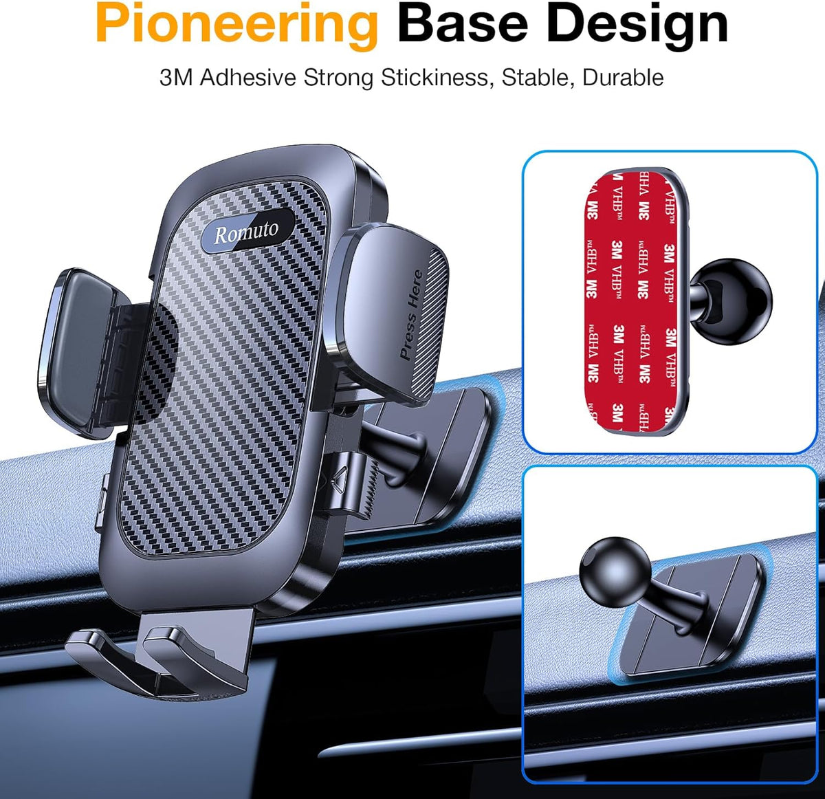Romuto Phone Holders for Your Car Phone Holder Mount, Super Suction, Cell Phone Mount for Car Accessories