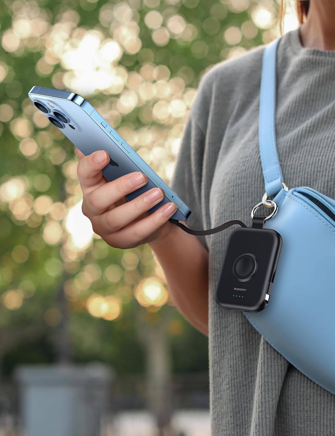 RORRY Portable Charger, 5000mAh Portable Charger Power Bank with Built-in Cables, Travel Keychain Battery Pack (Black)
