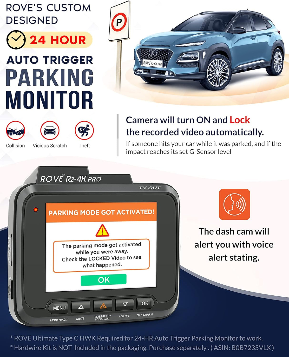 ROVE R2-4K PRO Dash Cam, Built-in GPS, 5G WiFi Dash Camera for Cars, 2160P UHD 30fps Dashcam with APP, 2.4" IPS Screen, Night Vision, WDR