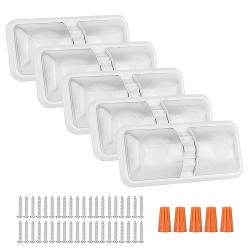 RVZONE 12V Led RV Ceiling 1100 Lumen Double Dome Light - RV Interior Lighting Fixture with ON/Off Switch (5 Pack Natural White 4000-4500K)