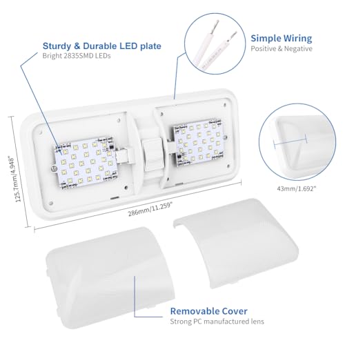 RVZONE 12V Led RV Ceiling 1100 Lumen Double Dome Light - RV Interior Lighting Fixture with ON/Off Switch (5 Pack Natural White 4000-4500K)