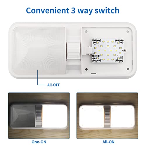 RVZONE 12V Led RV Ceiling 1100 Lumen Double Dome Light - RV Interior Lighting Fixture with ON/Off Switch (5 Pack Natural White 4000-4500K)