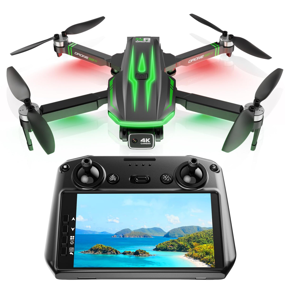 S8 GPS Drones with EIS 4K Camera for Adults kids, 5" Screen on Controller, 60 Min Flight Time, Auto Return, Long Range Transmission, Brushless Motor