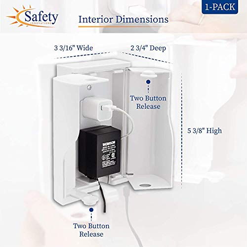 Safety Innovations Twin Door Baby Safety Outlet Cover Box for Babyproofing Outlets - More Interior Space for Extra Large Electrical Plugs (1-Pack)