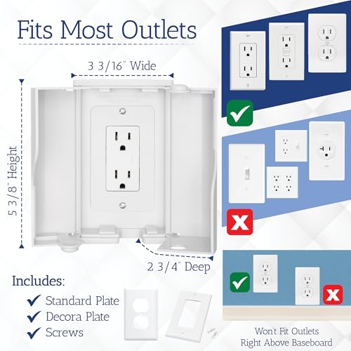 Safety Innovations Twin Door Baby Safety Outlet Cover Box for Babyproofing Outlets - More Interior Space for Extra Large Electrical Plugs (1-Pack)