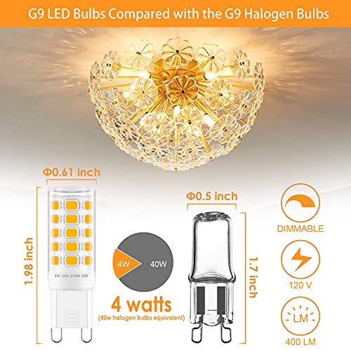 Sailstar G9 LED Bulb Dimmable 2700K Soft Warm White 6 Pack, T4 G9 4W Replacement for 40 Watts Halogen, Ceramic Bi Pin Base