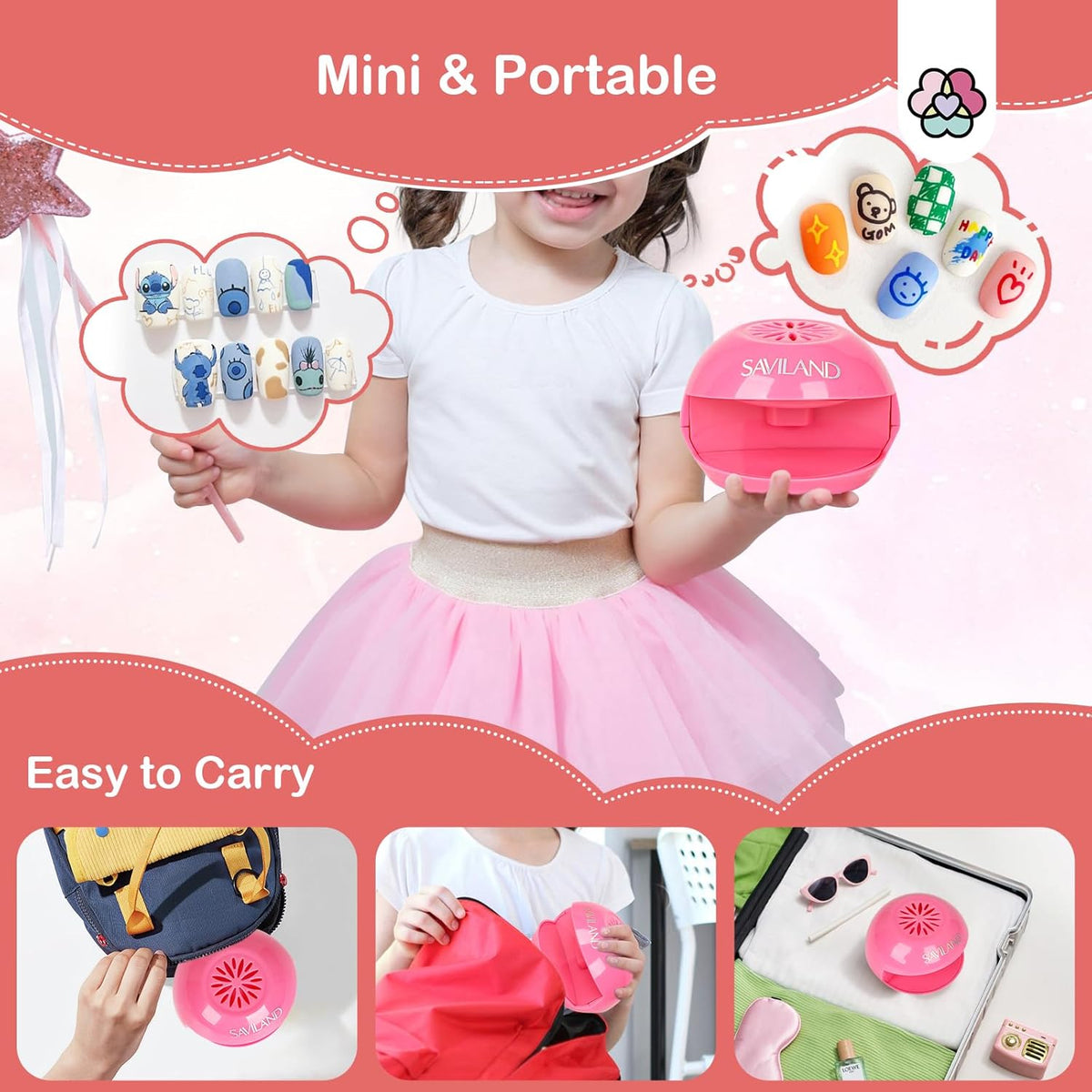 SAVILAND Nail Dryer for Regular Polish, Nail Dryer for Kids Quick Dry Nail Polish Dryer Mini Nail Fan Dryer
