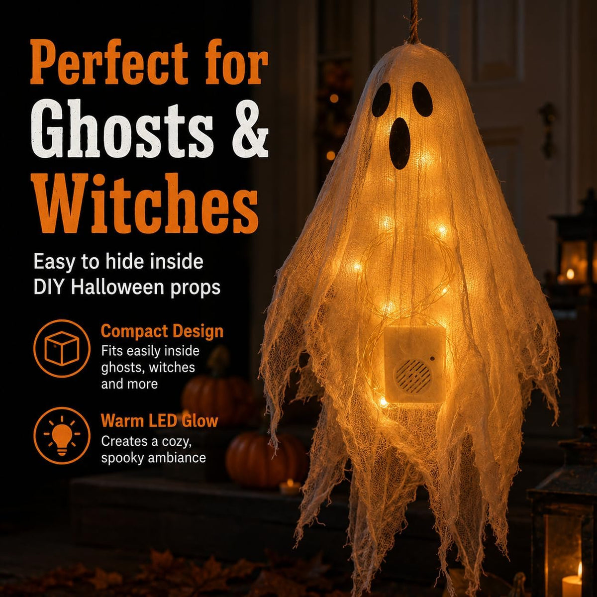 Seagenck Halloween Sound Effects Box with 3 LED Lights, Sound Activated Screaming Prop Module for Pumpkins, Ghosts, Witches, Haunted House