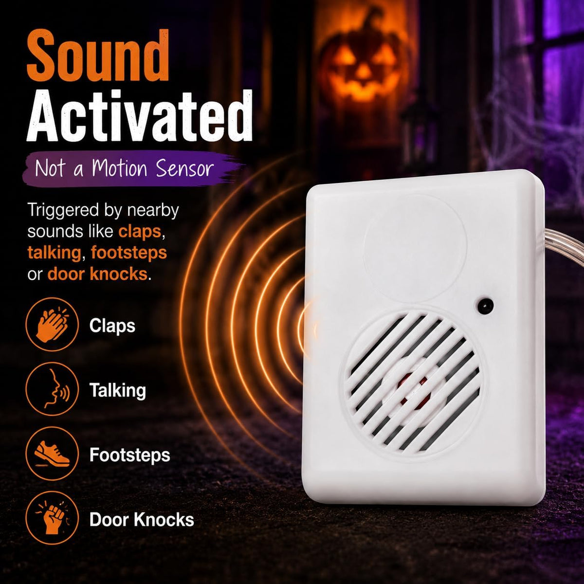 Seagenck Halloween Sound Effects Box with 3 LED Lights, Sound Activated Screaming Prop Module for Pumpkins, Ghosts, Witches, Haunted House