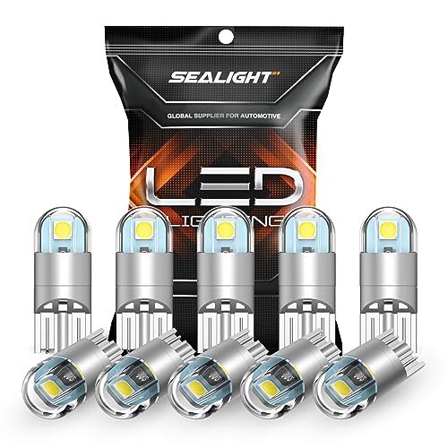 SEALIGHT 194 LED Bulb 6000K White, License Plate Light, Dome Light, T10 168 2825 W5W 3030 Bright Chips Wedge for Replacement Light Bulb (Pack of 10)