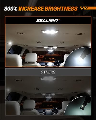 SEALIGHT 194 LED Bulb 6000K White, License Plate Light, Dome Light, T10 168 2825 W5W 3030 Bright Chips Wedge for Replacement Light Bulb (Pack of 10)