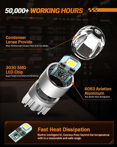 SEALIGHT 194 LED Bulb 6000K White, License Plate Light, Dome Light, T10 168 2825 W5W 3030 Bright Chips Wedge for Replacement Light Bulb (Pack of 10)