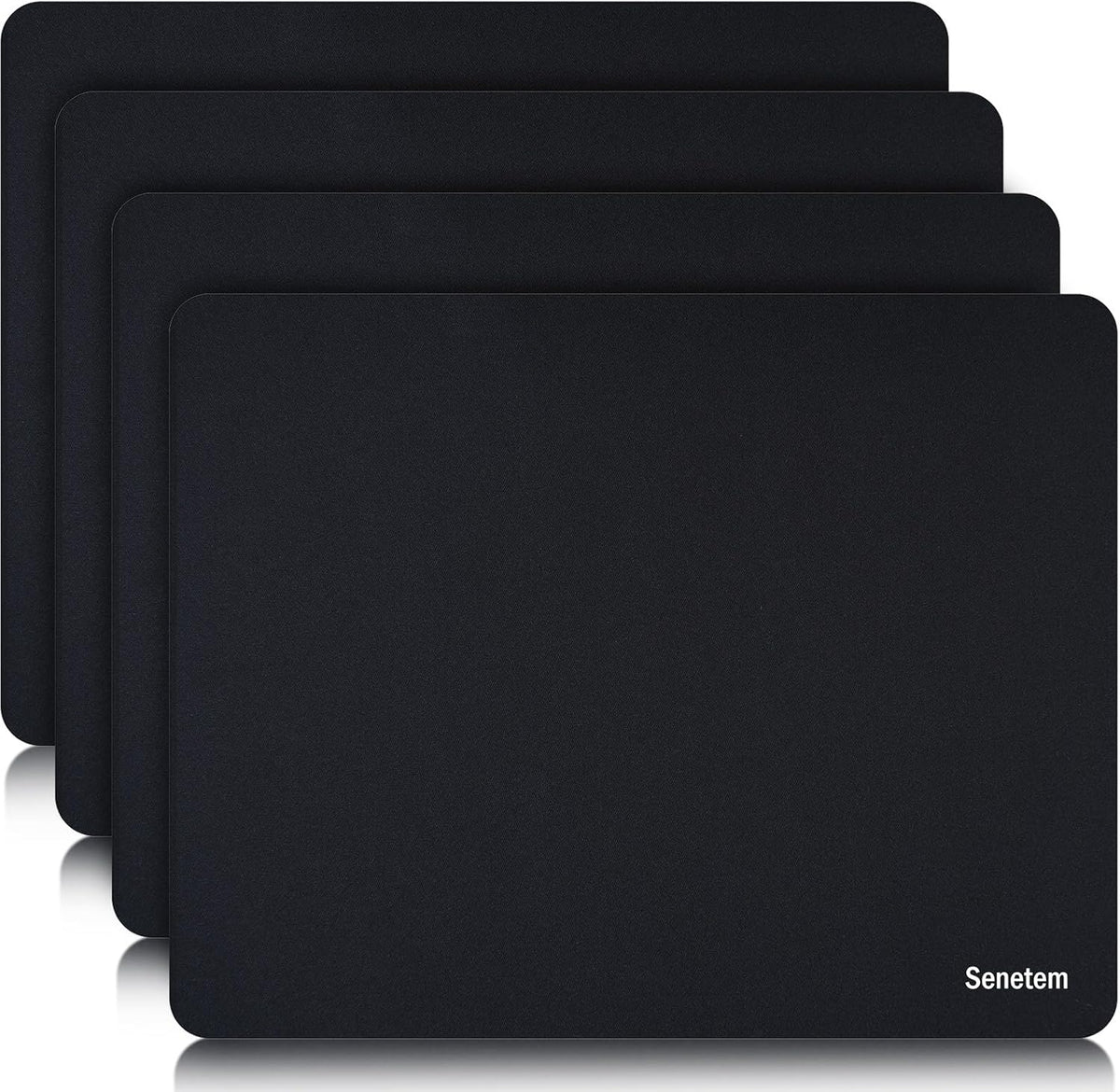 Senetem 4-Pack Mouse Pad, Ultra-Smooth Gaming Mousepad, Non-Slip Rubber Base, Washable Surface Fits Wired & Wireless Mouse - Perfect for Desk (Black)
