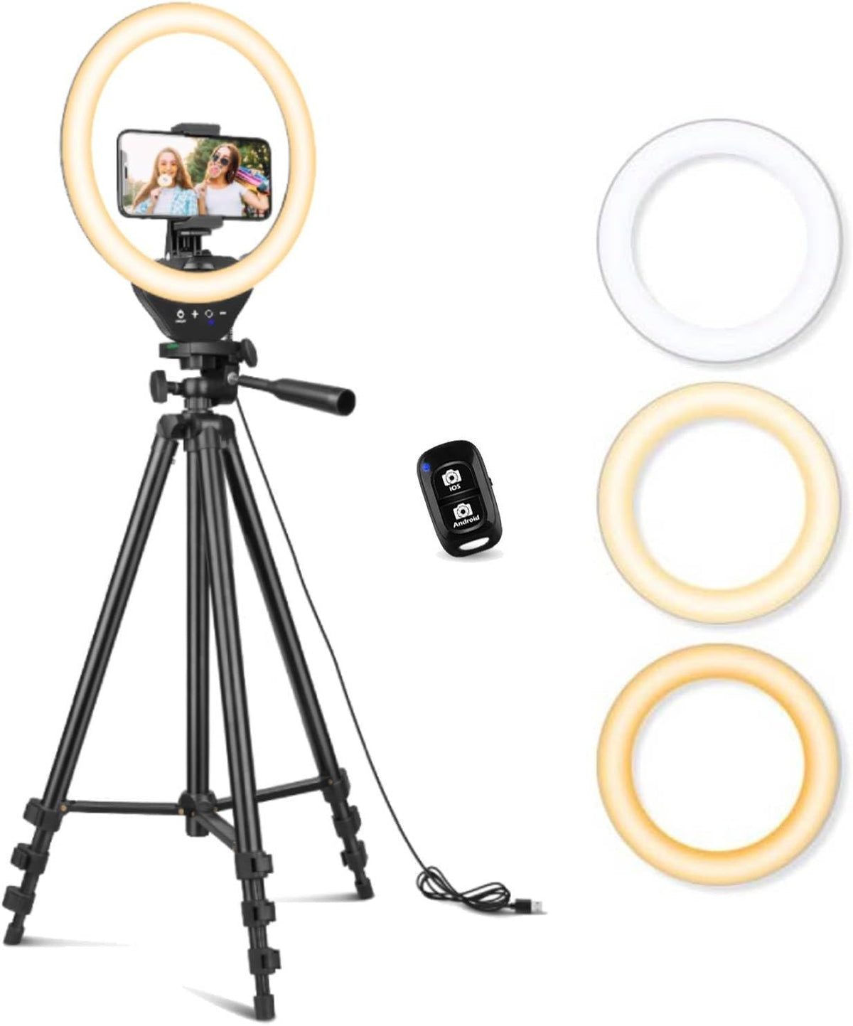 Sensyne 10'' Ring Light with 50'' Extendable Tripod Stand, LED Circle Lights with Phone Holder for Live Stream/Makeup/YouTube Video/TikTok
