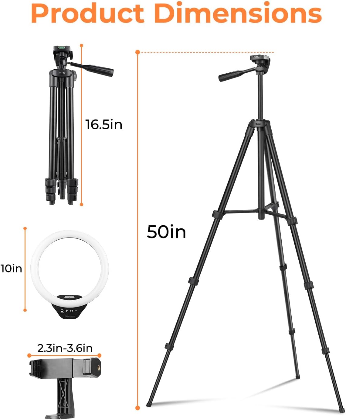 Sensyne 10'' Ring Light with 50'' Extendable Tripod Stand, LED Circle Lights with Phone Holder for Live Stream/Makeup/YouTube Video/TikTok