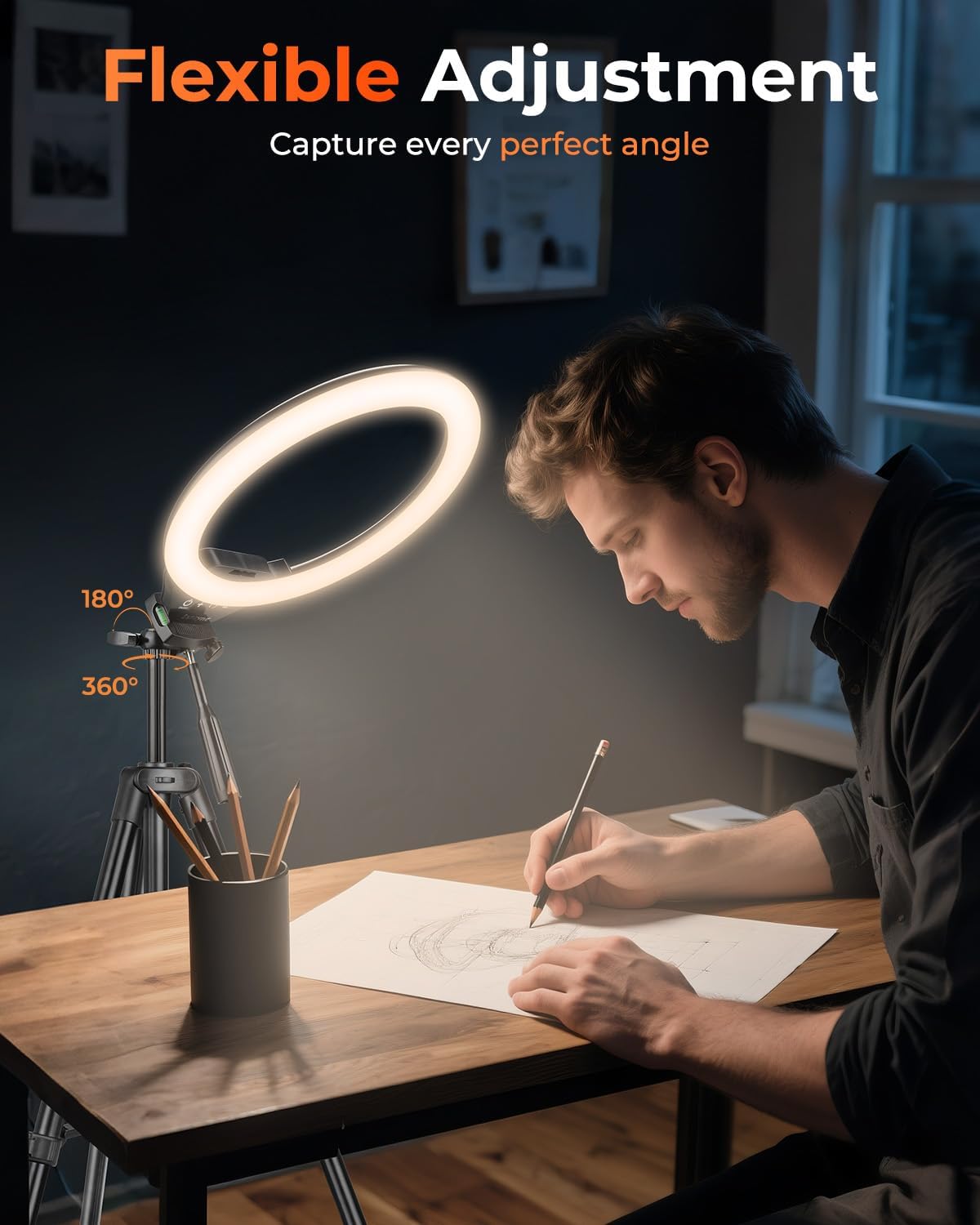 Sensyne 10'' Ring Light with 50'' Extendable Tripod Stand, LED Circle Lights with Phone Holder for Live Stream/Makeup/YouTube Video/TikTok