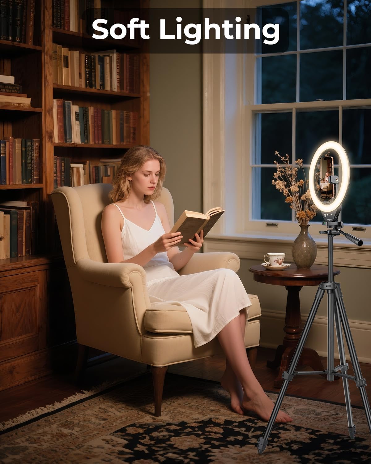 Sensyne 10'' Ring Light with 50'' Extendable Tripod Stand, LED Circle Lights with Phone Holder for Live Stream/Makeup/YouTube Video/TikTok
