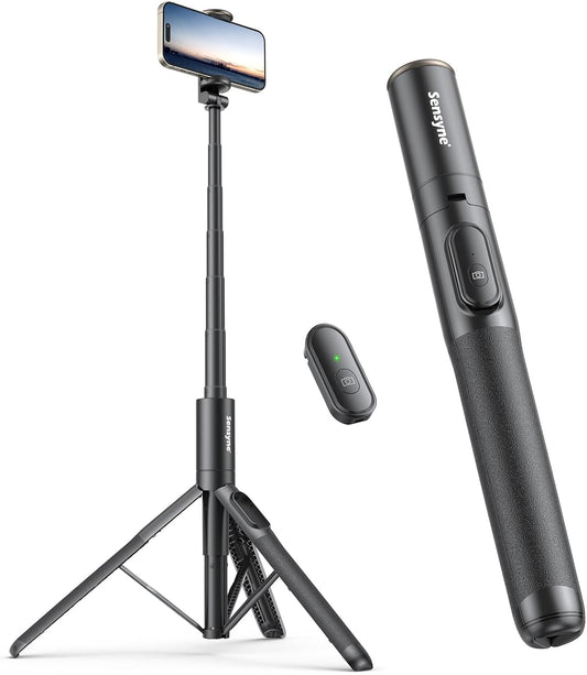 Sensyne 60" Phone Tripod - Selfie Stick, Lightweight All in One Phone Tripod Integrated with Wireless Remote Compatible with All Cell Phones