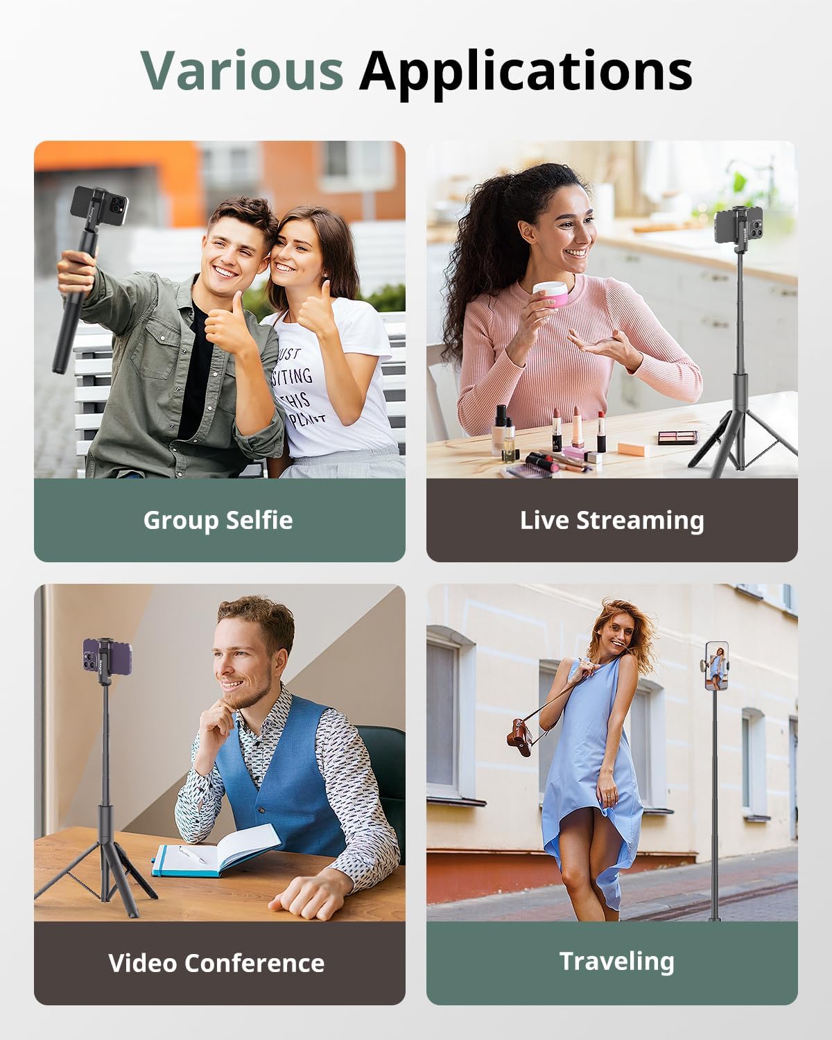 Sensyne 60" Phone Tripod - Selfie Stick, Lightweight All in One Phone Tripod Integrated with Wireless Remote Compatible with All Cell Phones