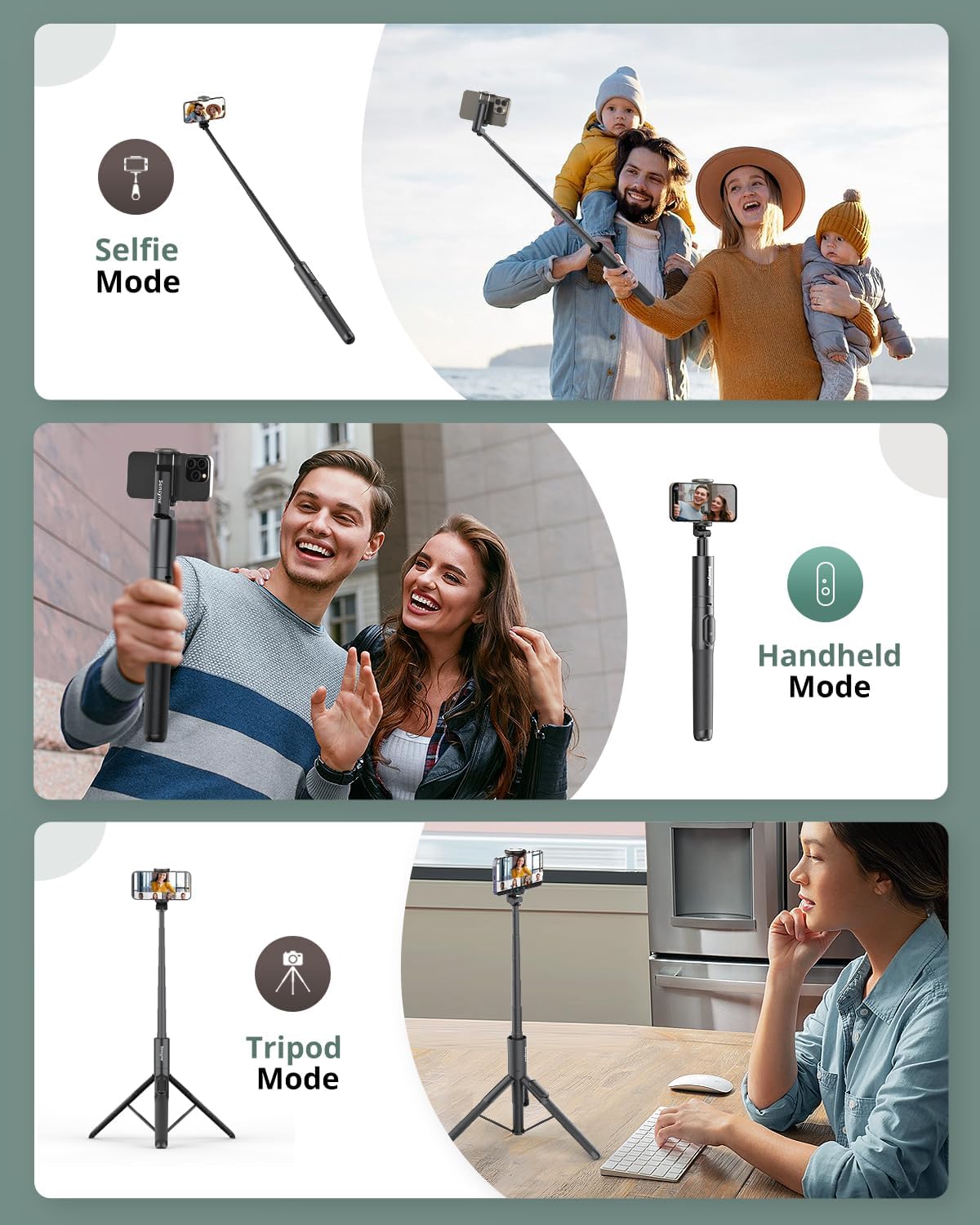 Sensyne 60" Phone Tripod - Selfie Stick, Lightweight All in One Phone Tripod Integrated with Wireless Remote Compatible with All Cell Phones