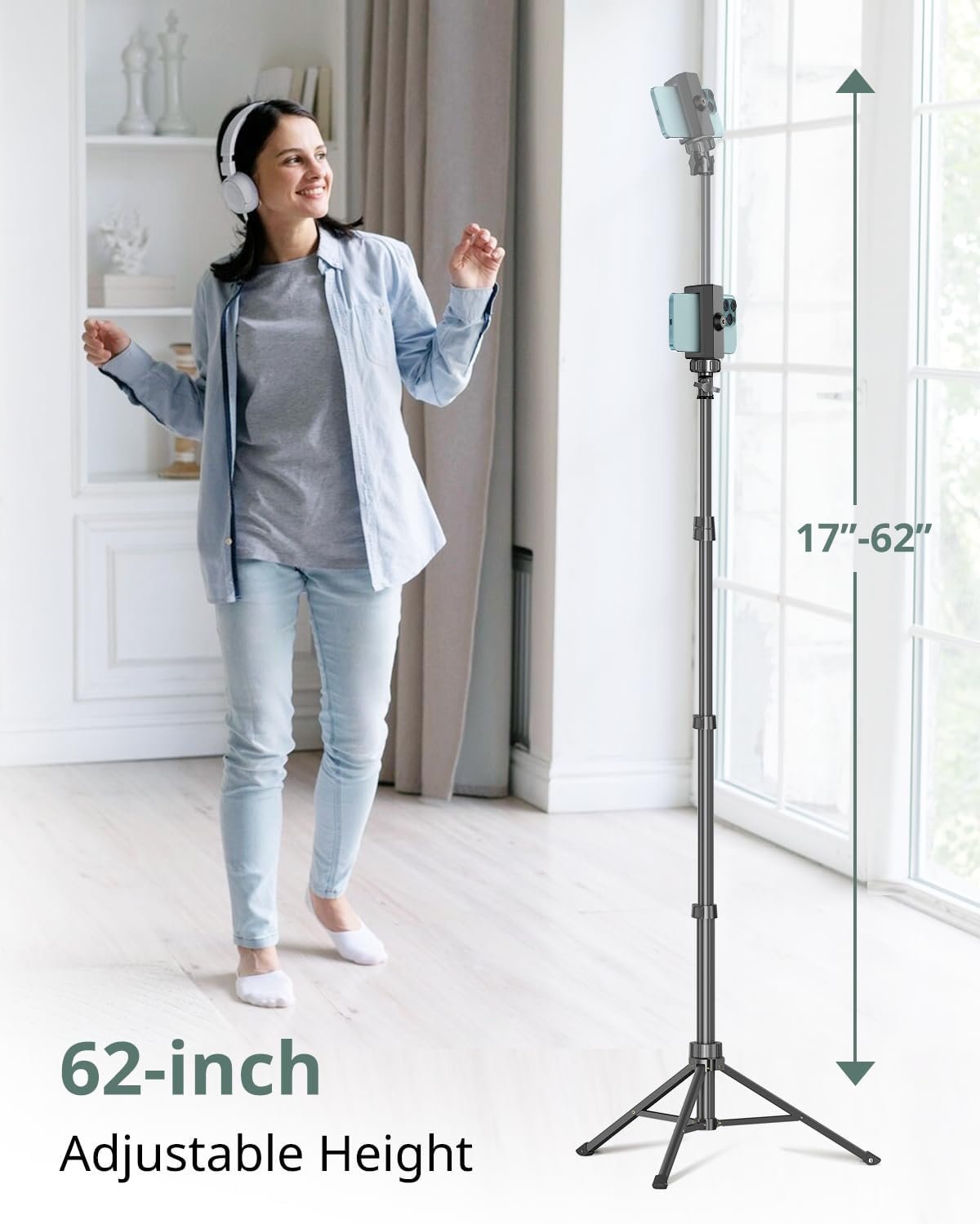 SENSYNE 62" Phone Tripod & Selfie Stick, Extendable Cell Phone Tripod Stand with Wireless Remote and Phone Holder