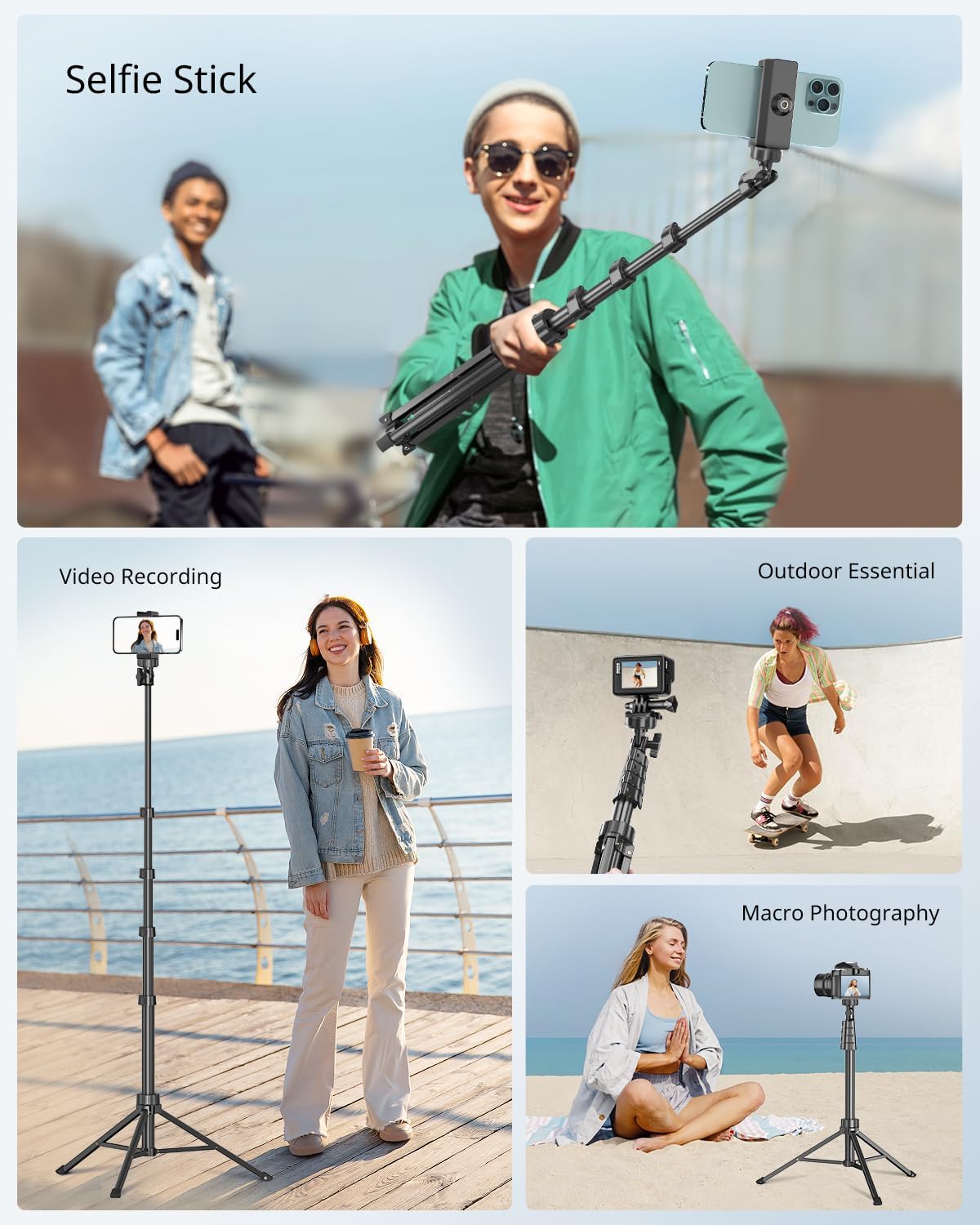 SENSYNE 62" Phone Tripod & Selfie Stick, Extendable Cell Phone Tripod Stand with Wireless Remote and Phone Holder