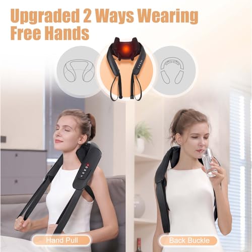 Shiatsu Back and Neck Massager, Cordless Shoulder Massager with Heat, Electric Deep Tissue 3D Kneading Massage Pillow for Shoulder, Leg