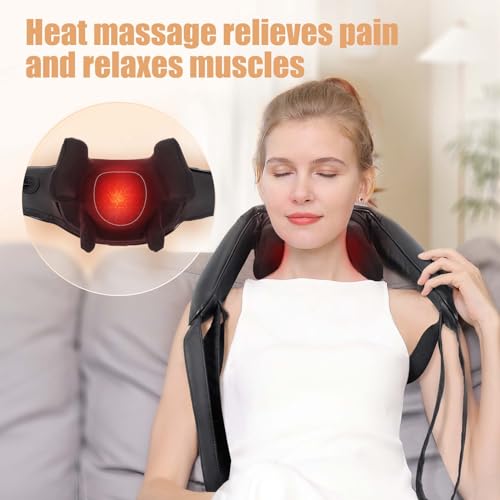 Shiatsu Back and Neck Massager, Cordless Shoulder Massager with Heat, Electric Deep Tissue 3D Kneading Massage Pillow for Shoulder, Leg