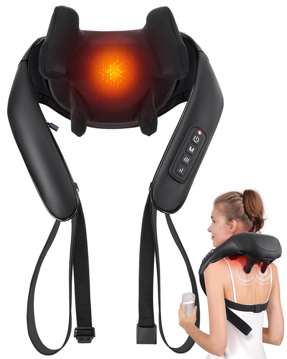 Shiatsu Back and Neck Massager, Cordless Shoulder Massager with Heat, Electric Deep Tissue 3D Kneading Massage Pillow for Shoulder, Leg