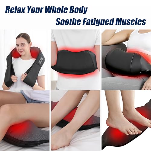 Shiatsu Neck & Back Massager with Heat - Electric 3D Kneading Massage Pillow for Neck, Shoulders & Back (Home, Office & Car Use, NOT Cordless)