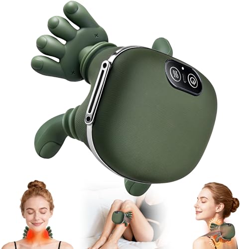 Shoulder and Neck Massager, Bionic Heated Massager, Neck Massager with Fingers, 4D Kneading Massage, Simulates a Real Palm Massage for Comfort (Green)