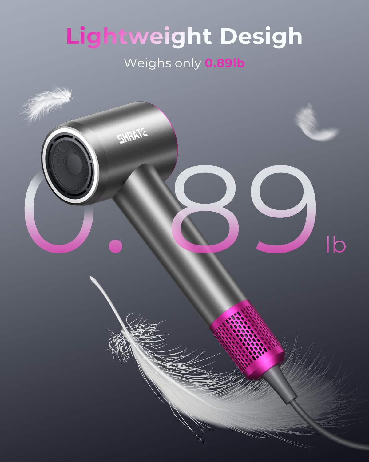 SHRATE Professional High Speed Ionic Hair Dryer - Ultra-Fast Drying - 500 Million Negative Ions - Low Noise - 160000 RPM - Compact Blow Dryer
