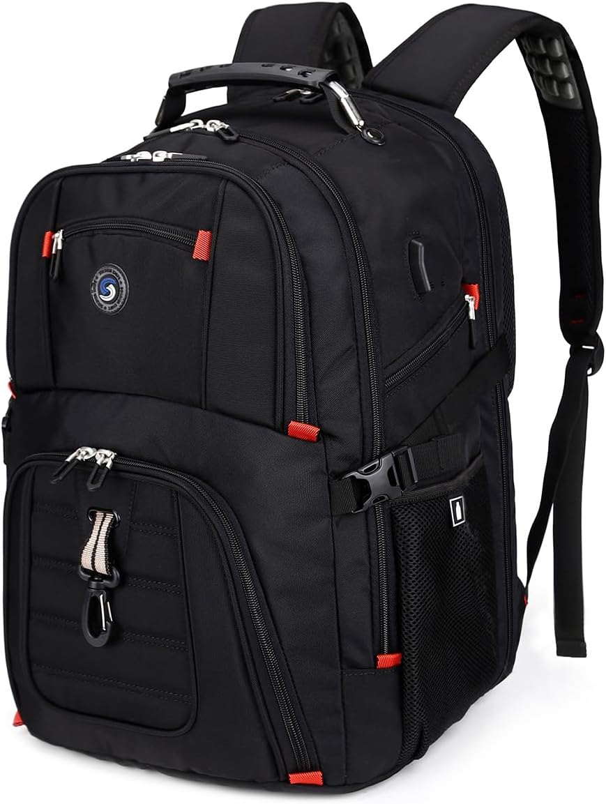 SHRRADOO Extra Large 50L Travel Laptop Backpack with USB Charging Port, College High School Backpack Airline Approved Business Work Bag Fits 17 Inch