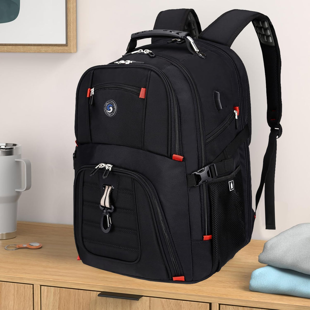 SHRRADOO Extra Large 50L Travel Laptop Backpack with USB Charging Port, College High School Backpack Airline Approved Business Work Bag Fits 17 Inch