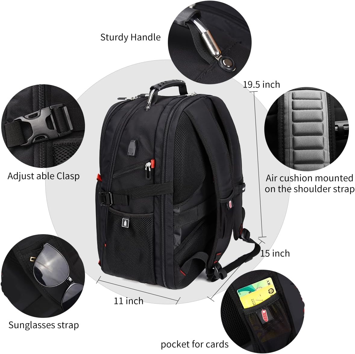 SHRRADOO Extra Large 50L Travel Laptop Backpack with USB Charging Port, College High School Backpack Airline Approved Business Work Bag Fits 17 Inch