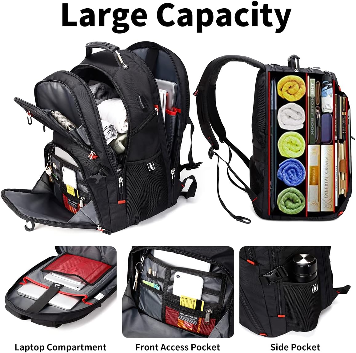 SHRRADOO Extra Large 50L Travel Laptop Backpack with USB Charging Port, College High School Backpack Airline Approved Business Work Bag Fits 17 Inch