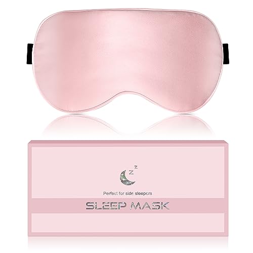 Silk Sleep Mask for Women - Soft Breathable Organic Natural Mulberry Silk Fabric Blackout Eye Mask for Sleeping (Pink)
