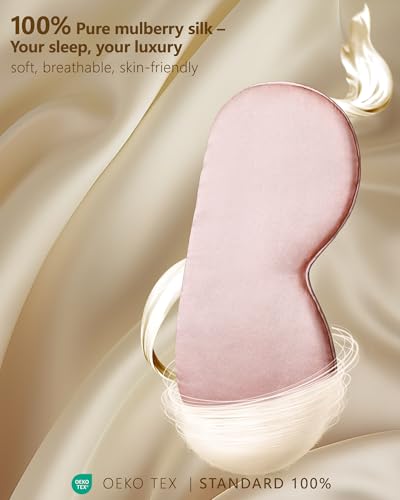 Silk Sleep Mask for Women - Soft Breathable Organic Natural Mulberry Silk Fabric Blackout Eye Mask for Sleeping (Pink)